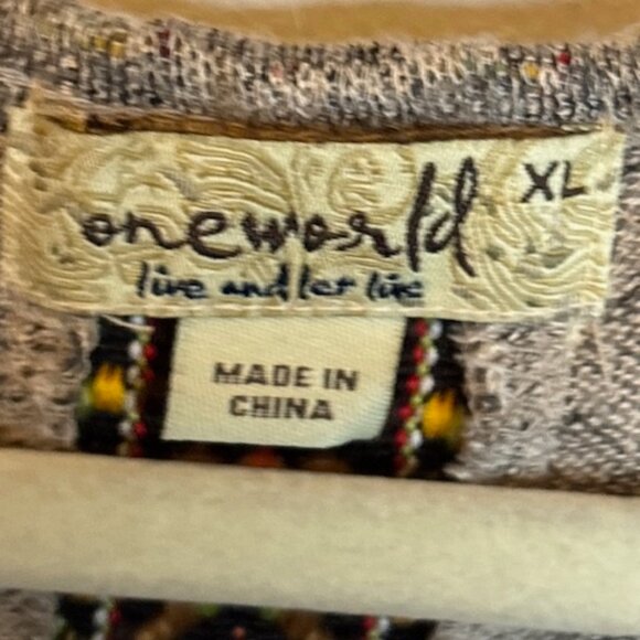 One World Sweater Women's Size XL V-Neck Long Sleeve Gray - Picture 3 of 4